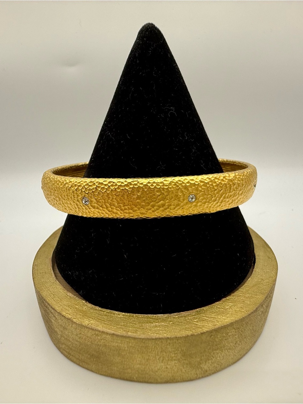 Barbara Boz Hammered Gold-Tone Rhinestone Bangle Bracelet